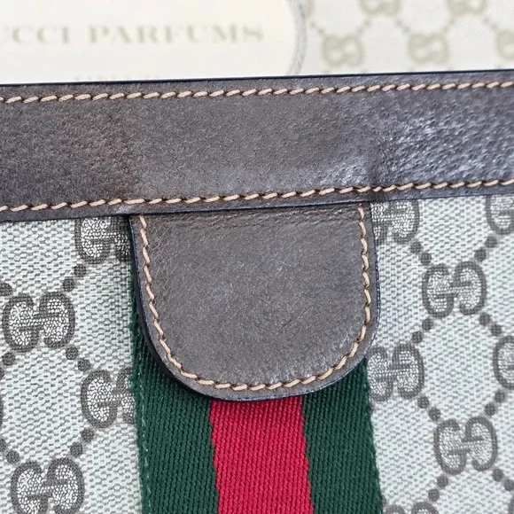 Vintage GUCCI Parfums GG Monogram Large Pouch Clutch Web Stripe NIB Italy 12